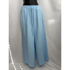 Baby Blue Wide Leg Pants Flowy Boho Palazzo Pull On Lace Trim Summer Size 12